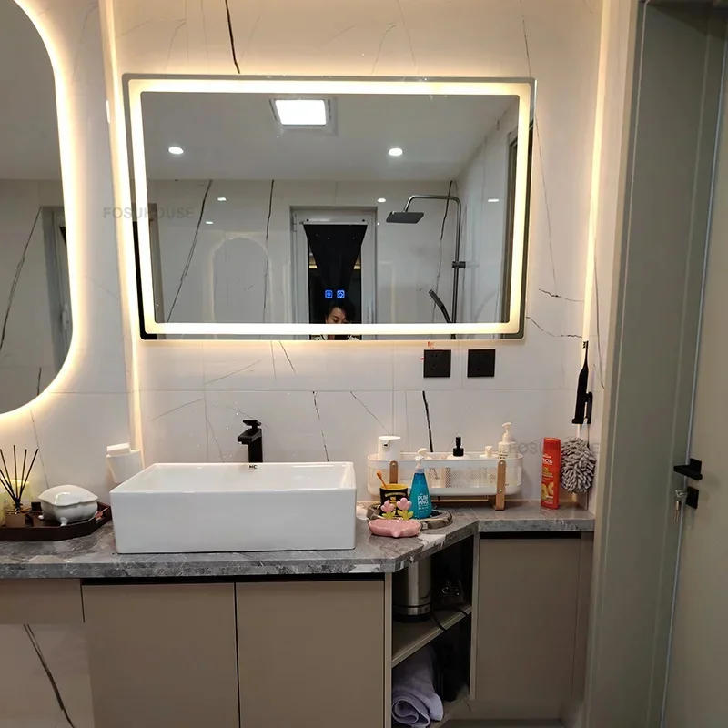 Description Picture 3 of itemLight Luxury Smart Bathroom Mirrors Toilet Touch Screen Bathroom Mirror with Light Minimalist Wall-mounted Bath Mirrors for Home