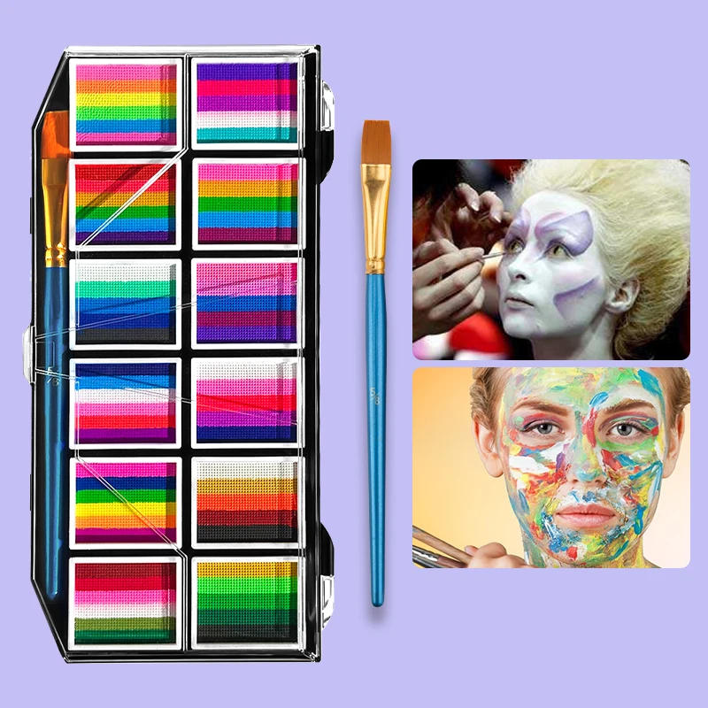 Description Picture 6 of item12 Grids colors Face painting Body paint Makeup rainbow Water-based Colorful Painting Set Christmas Palette for Adults and Kids