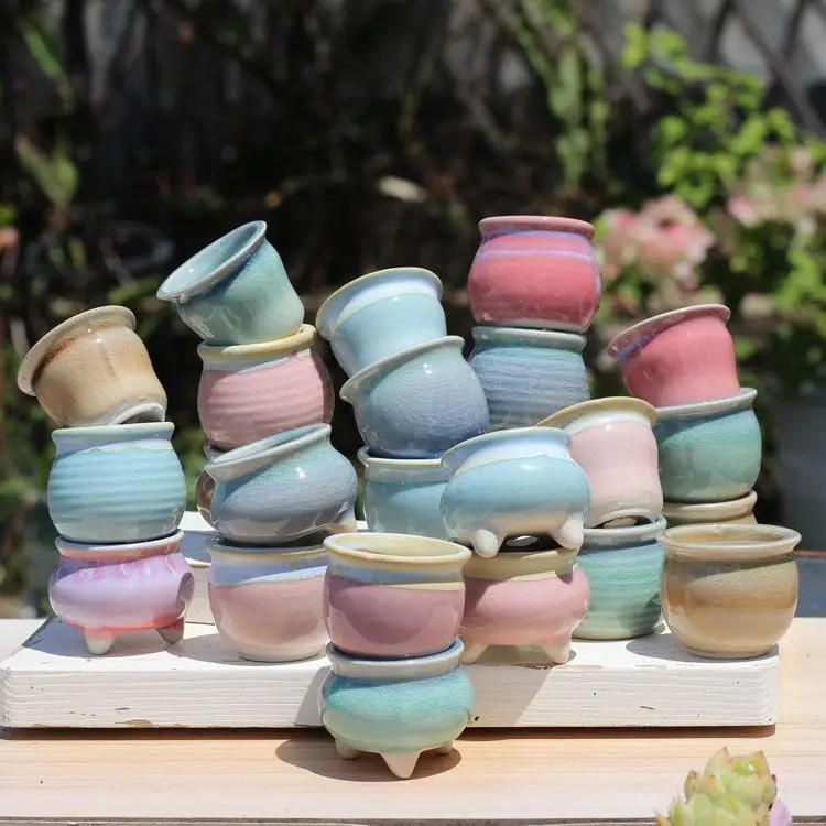 Description Picture 2 of itemCombination Ceramic Breathable Small Flowerpot Cute Thumb Succulent Plant Flowerpot Home Mini Garden Bonsai Potted Flower Pot
