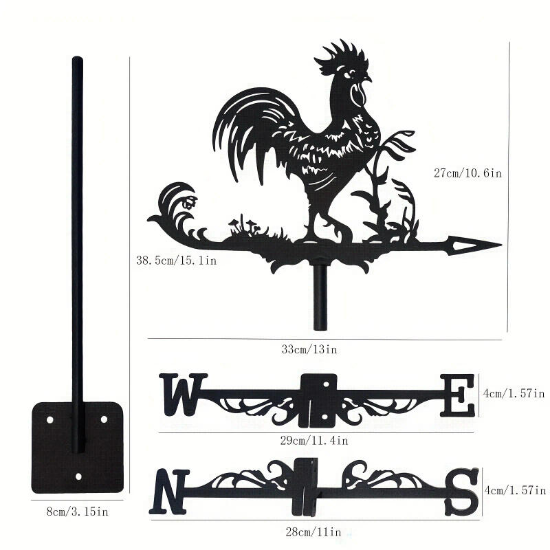 Description Picture 6 of item1pc Rooster Cock Weathervane Silhouette Art Black Metal Chicke Wind Vanes Outdoors Decorations Garden For Roof Yard Building