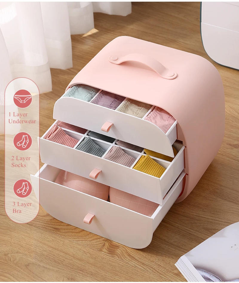 Description Picture 4 of itemCute Portable Design PP Material Underwear Storage Box Drawer Type Socks Artifact Underpants Grid Organizer