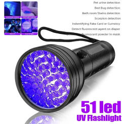 51 LED UV Flashlight 395nm Portable Ultraviolet Aluminium Alloy Torch Violet Light Pet Urine Scorpion Money Detector UV Lamp