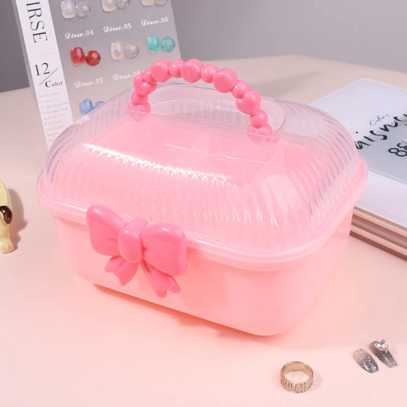 Description Picture 6 of item1Pc Double Layer Bow Plastic Nail Brush Tie Hairpin Storage Jewelry Children's Hair Accessories Organizer Portable Nail Tool Box