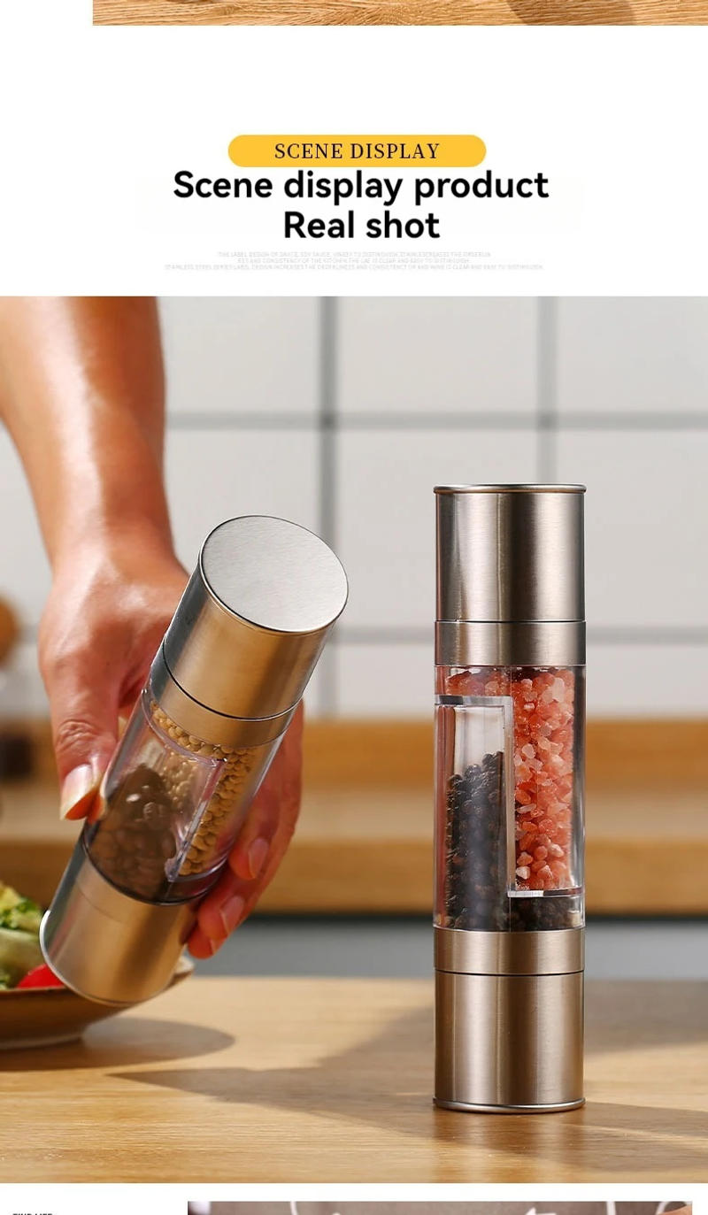Description Picture 2 of itemSalt and Pepper Grinder 2 in 1 Manual Stainless Steel Salt Pepper Mills with Adjustable Ceramic Grinding Spice Mill Kitchen Tool