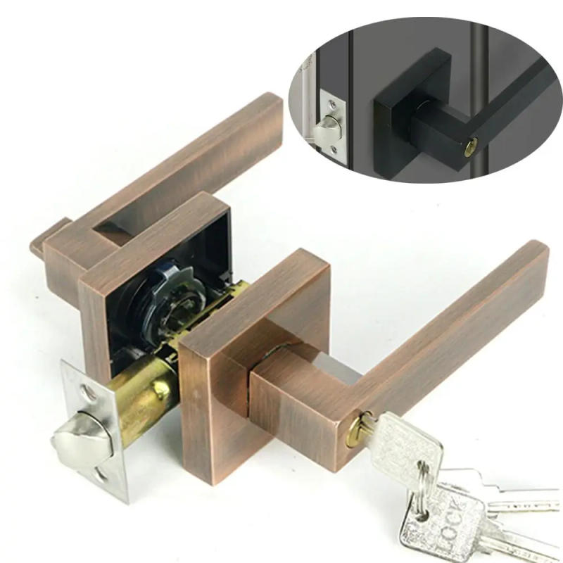 Description Picture 2 of itemwith Lock Door Handle Lock Bathroom Bedroom Door Cylinder/Latch Room Door Handle Aluminum Alloy Internal Door