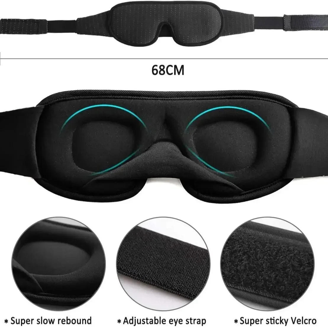 Description Picture 2 of item3D Sleeping Mask Block Out Light Sleep Mask For Eyes Soft Sleeping Aid Eye Mask for Travel Eyeshade Night Breathable Slaapmasker