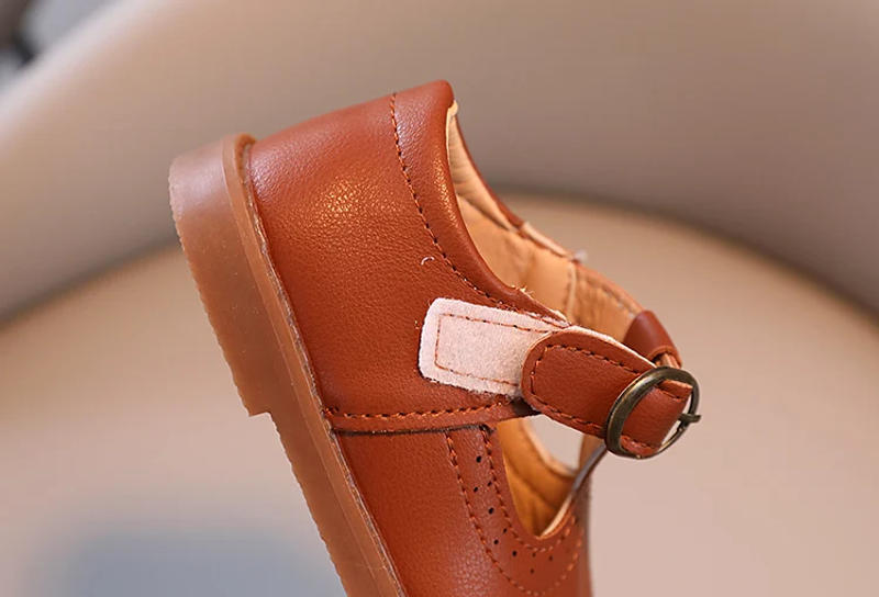 Description Picture 6 of itemToddler Kids Leather Shoes Matte Cute Classic Children Flat Shoes T-strap 21-30 Solid Color Hollow-out Unisex Mary Janes for Kid