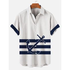 3d Nautical Mens Shirts New Nautical Pattern Casual Short Sleeve Tops Outdoor Loose Button Down Shirt Summer Fashion Blouse