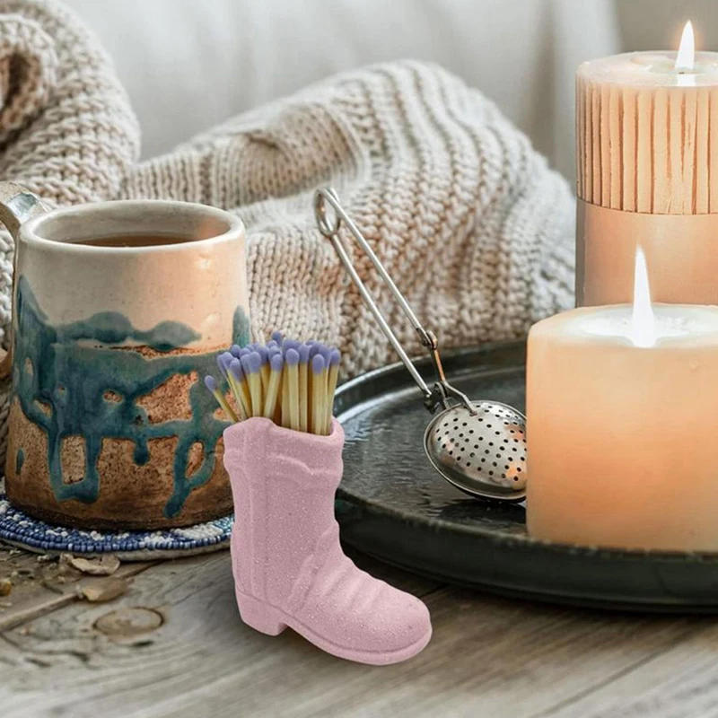 Description Picture 5 of itemCowboy Boots Match Holder With Lighter Bohemian Style Ceramic Match Jar Fireplace Kitchen Decorations