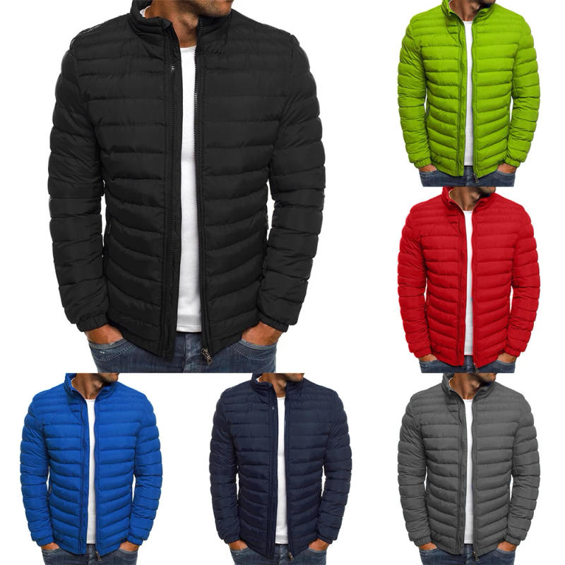 Description Picture 3 of itemMens Winter Warm Stand Collar Puffer Zip Up Jacket Quilted Padded Coat Outwear Autumn Winter Parkas Solid Color