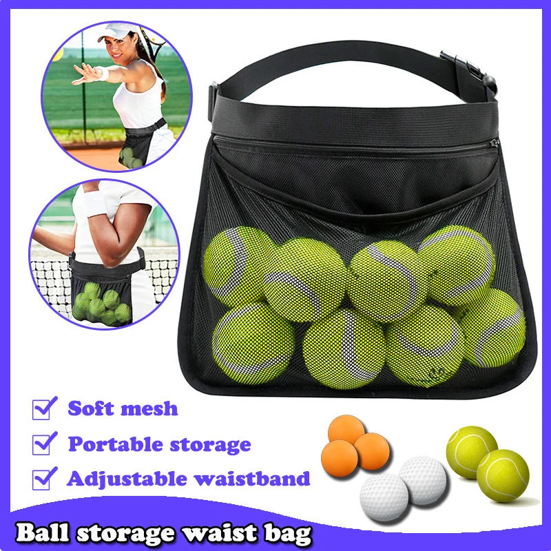 Description Picture 2 of itemTennis Ball Holder Adjustable Tennis Ball Waist Bag Sweatproof Mesh Cloth Ball Pouch Pickleball Training Holding Bag Accessory