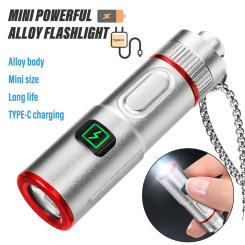 Super Bright LED Mini Flashlight Rechargeable Torch Outdoor Searchlight Portable Work Light with Magnet Back Clip Alloy Chain