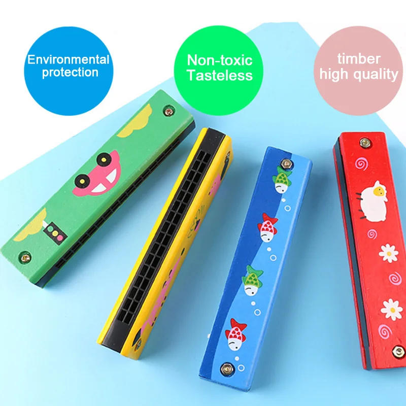 Description Picture 2 of item1/2/4PCS Holes Cartoon Wooden Harmonica Mouth Organ Kids Music Instrument Educational Replacement Toy Children Gift Universal