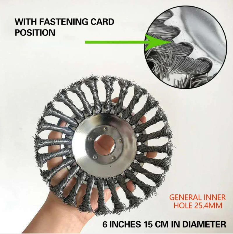 Description Picture 3 of item6/8/10 Inch Weed Brush Cutter Head Lawn Mower Universal Grass Trimmer Head Steel Wire Wheel Brush Disc Garden Trimmer Heads