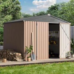 8' x 6' Metal Outdoor Storage Shed, Lockable Bike Shed,Garden Shed &Tool Shed for Backyard, Patio, Lawn,Brown