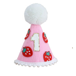 1pc Strawberry 1st Birthday Hat Handmade Party Decoration Pink Cone Hat First Birthday Photography Atmosphere Prop for Girls