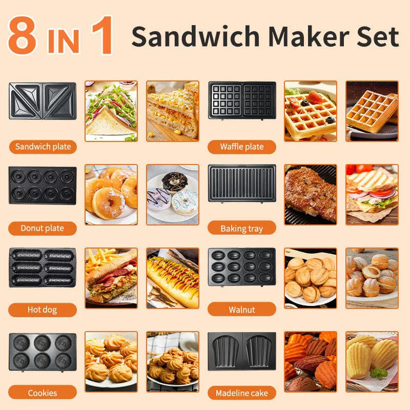 Description Picture 4 of item8 in 1 Mini Waffle Sandwich Cake Donut Maker Machine Electric Automatic 220V Non Stick Cooking Pan Grill For Kids Kitchen 누룽지 도넛