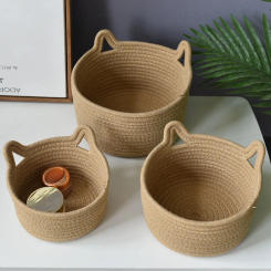 Cute cat ear storage basket: a desktop miscellaneous storage box suitable for office and home decoration