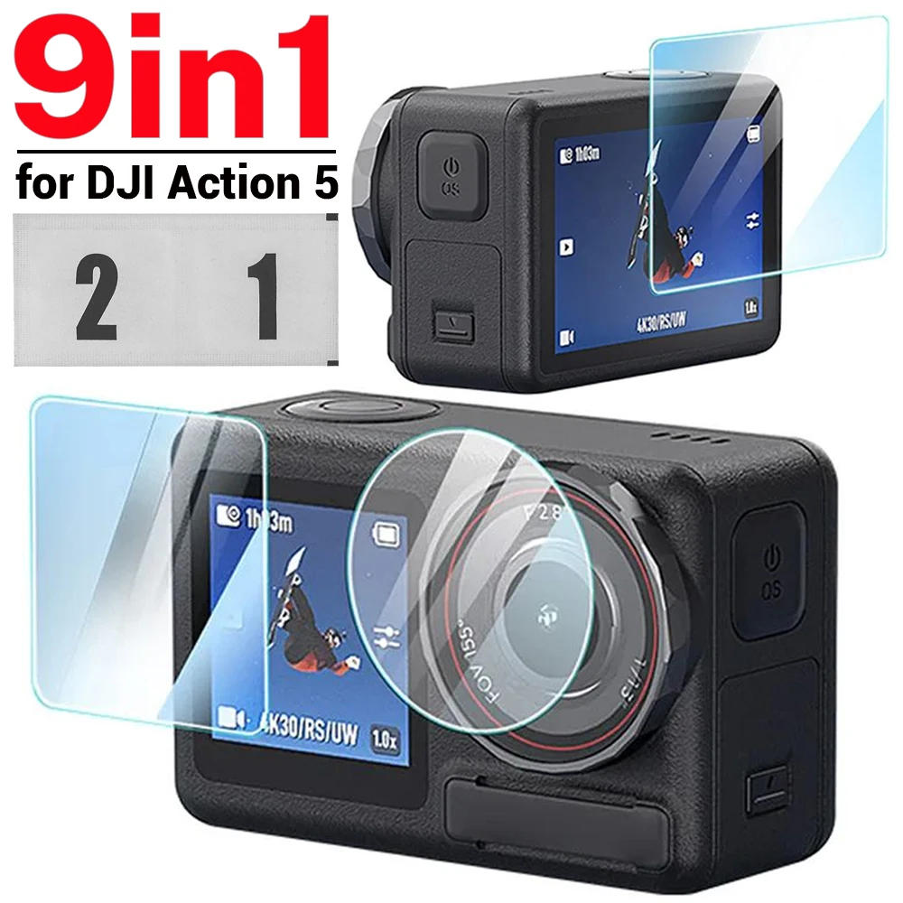 Description Picture 4 of item9in 1 Tempered Glass Camera Screen Protectors for DJI Osmo Action 5 Pro Lens Cover Full Coverage Anti-scratch Protective Films