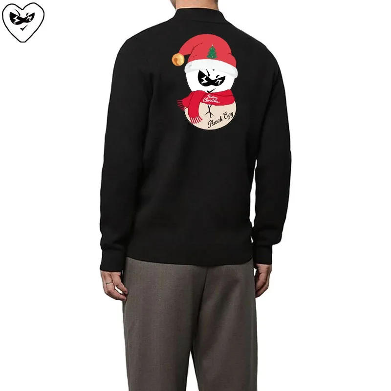 Description Picture 5 of itemBreak Egg Men Cardigan Autumn Cotton Heart Glasses Embroidery Christmas Print V-Neck Single breasted Fit Casual Sweater