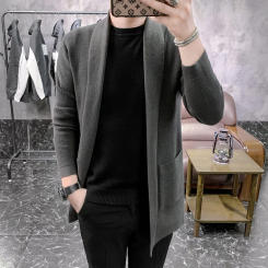 New Mid Length Cardigan Men Spring Autumn Kintted Mens Sweatercoat Fashion Slim Casual Solid Color Knitting Cardigan Outerwear