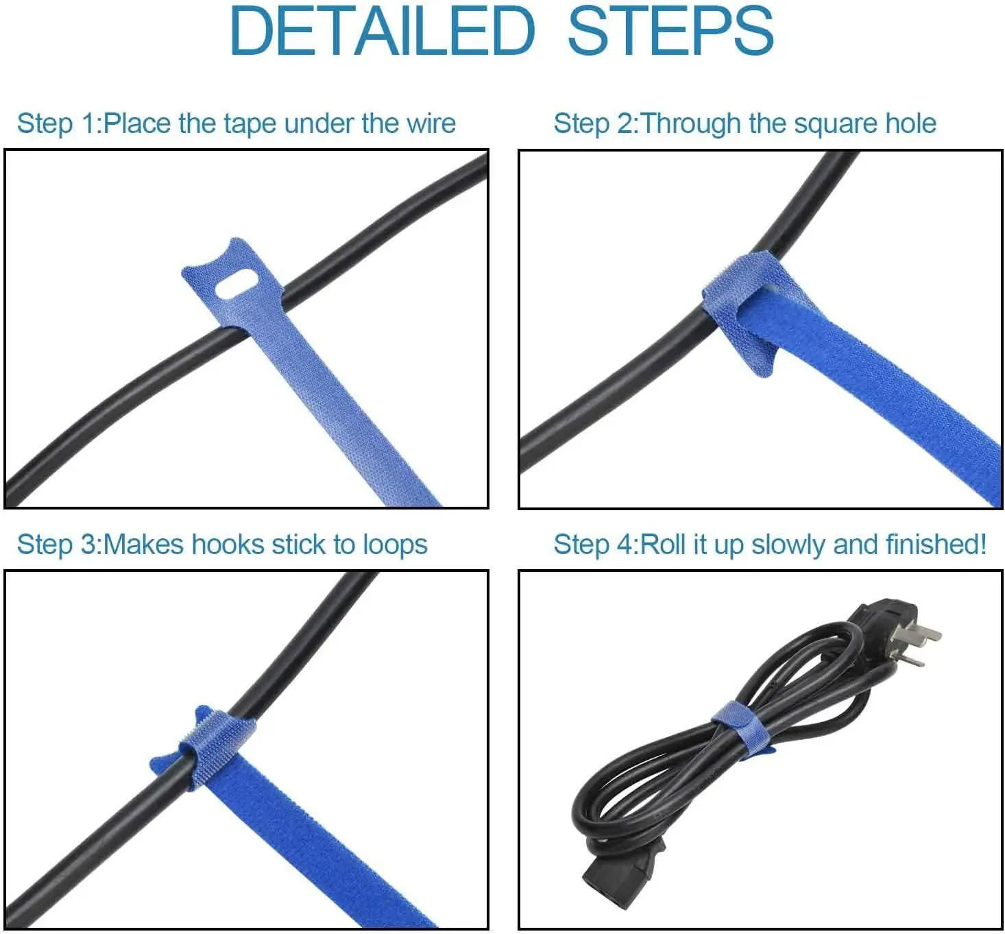 Description Picture 6 of item20Pcs 15/20cm Reusable Nylon T-shaped Hook and Loop CableTie Self-adhesive Cable Tie Fastener Tape For Cable Management Tape