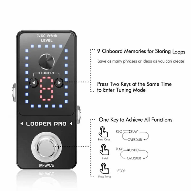 Description Picture 5 of itemM-VAVE Guitar Effect Pedal Looper 9 Loops 40 Minutes Recording Time Loop Station with Tuner Overdub Guitar Looper Musical Sports