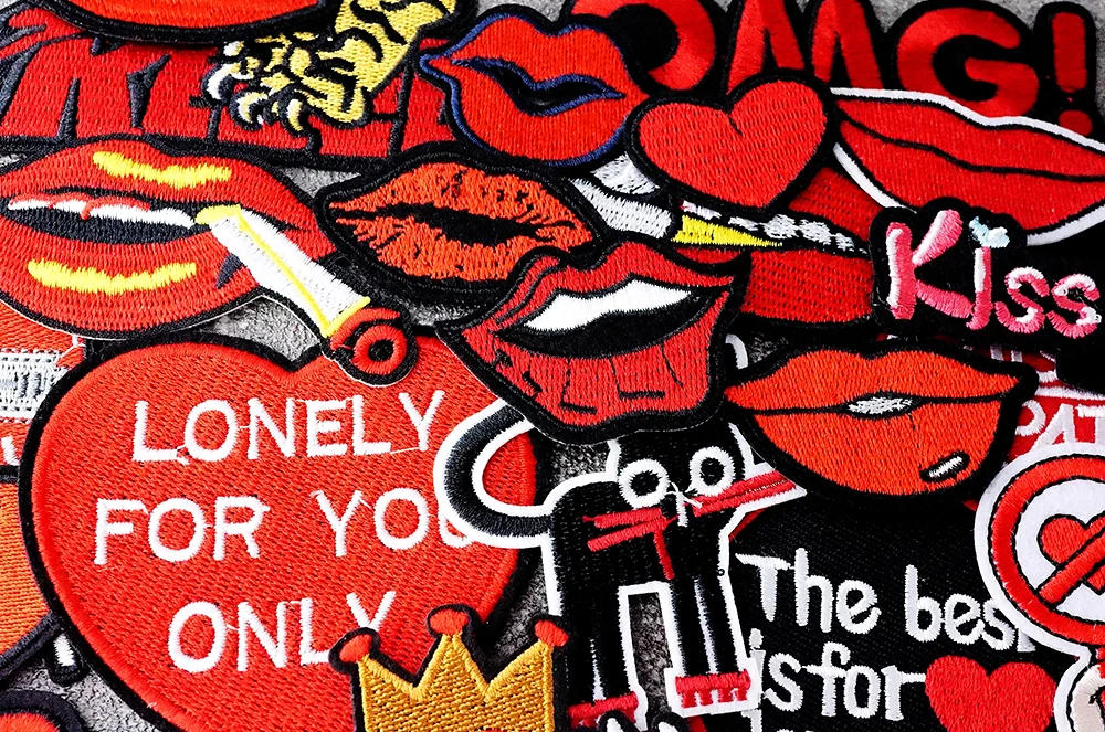 Description Picture 4 of itemRed Mouth Lip Print Patches for Clothing Iron on Patch Embroidery Appliques Decorative Embellishments Repair Personality Fabric