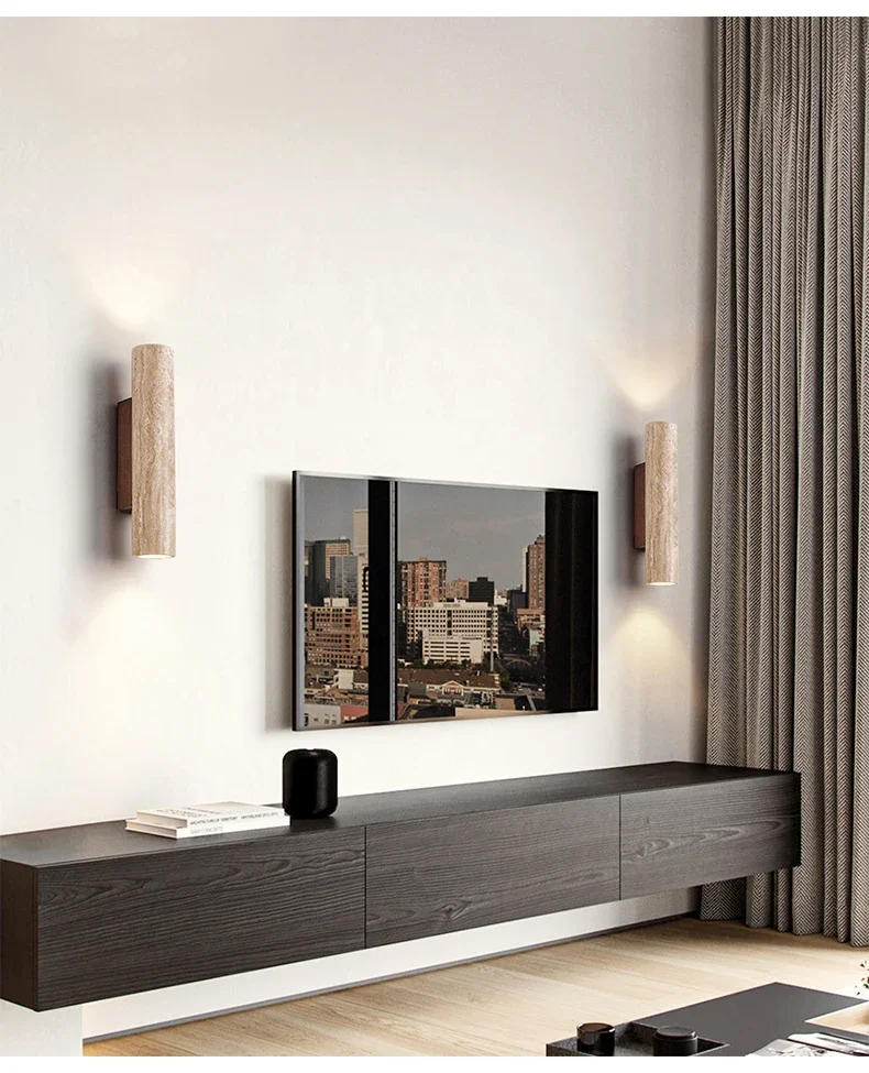 Description Picture 3 of itemYellow Marble Wall Lamp Up Down Japan Wabi Sabi Living Room Bedroom Bedside Lights Led Travertine Stair Aisle Wall Decor Sconce