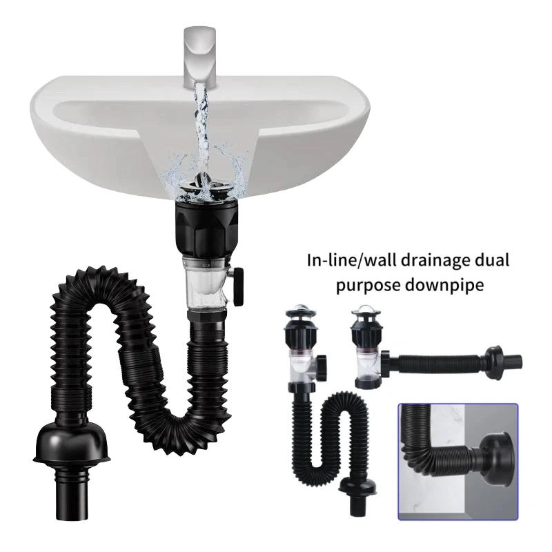 Description Picture 2 of itemStainless Flip-Top Kitchen Sink Drain Retractable Deodorizing Filter Flexible Downspout Washbasin Bathroom Sink Anti Clogging
