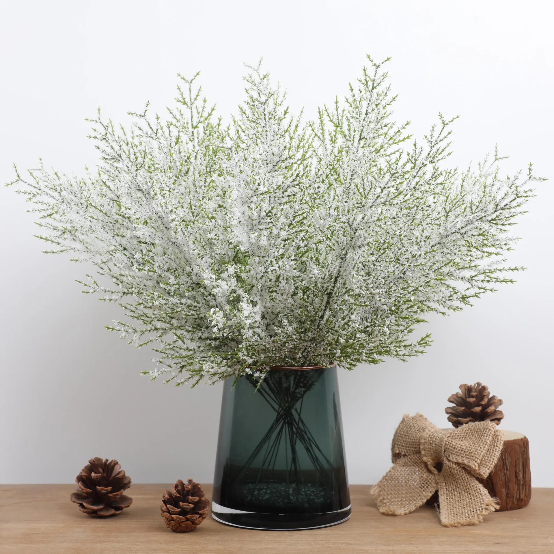 Description Picture 5 of itemChristmas Snow Frosted Pine Branches Artificial Faux Cedar Fake Sprigs Pine Leaves Plastic Cypress Garland Wreath DIY Decoration