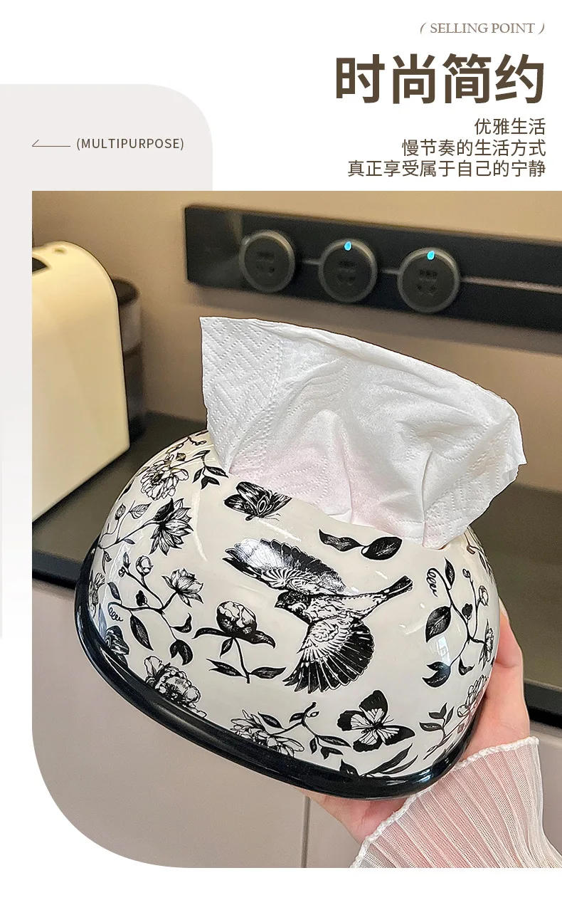 Description Picture 6 of itemTissue box living room advanced sense ceramic paper box toilet punching box with hand gift