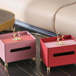 Golden Deer Multifunctional Tissue Box Living Room Remote Control Metal Storage Home Dining Table Napkin Ornament