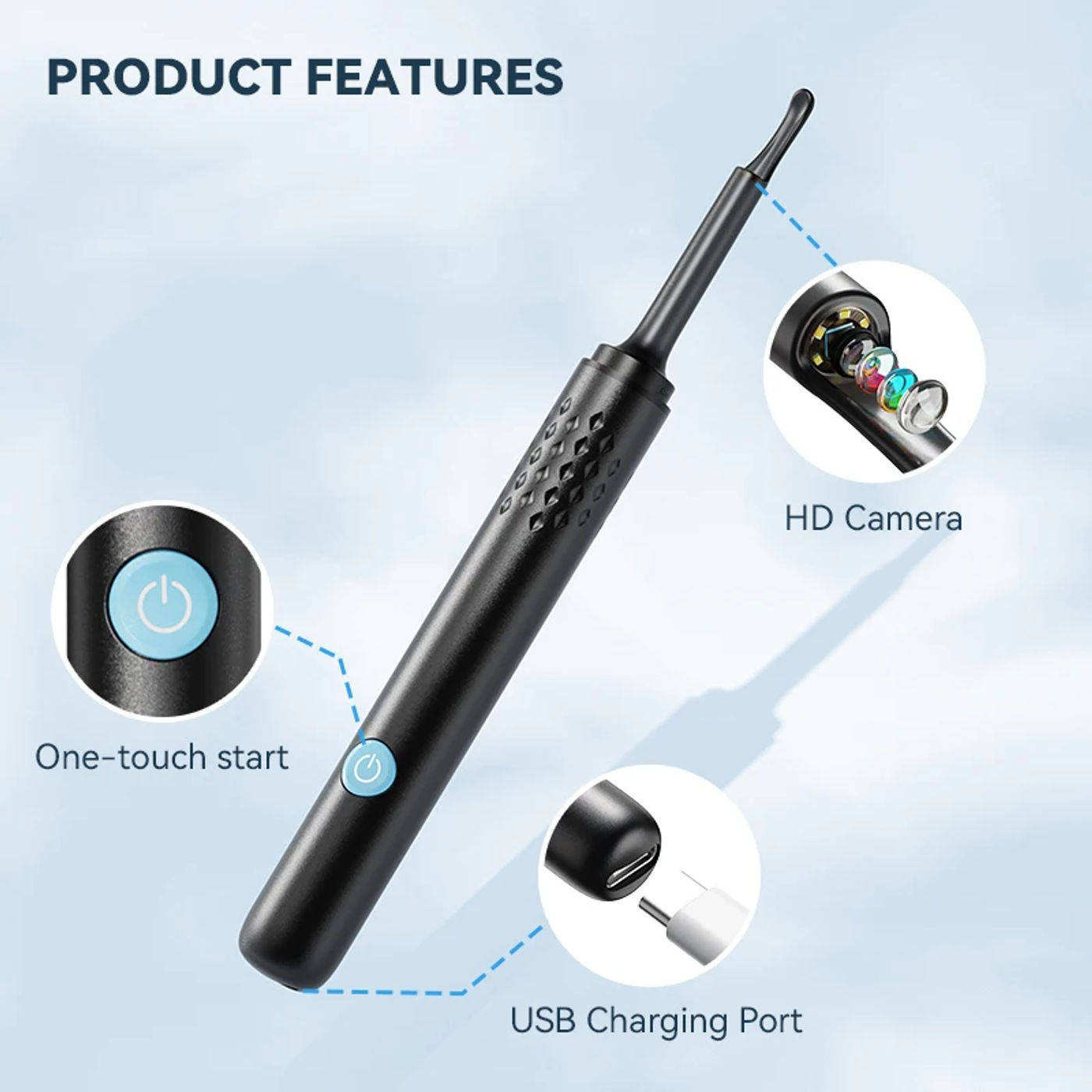 Description Picture 3 of itemEar Cleaner with Camera Set HD Ear Sticks Otoscope USB Charging Endoscope Wax Removal Tool Earpick Ear Cleaning Set Health Care