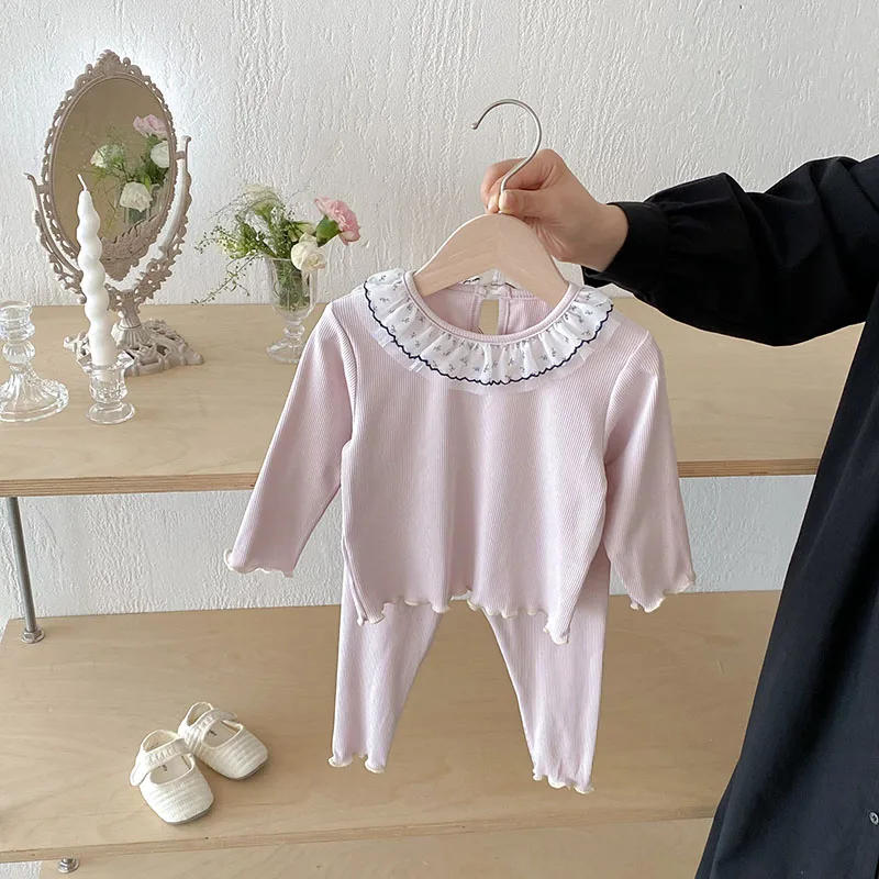 Description Picture 4 of itemMILANCEL New Autumn Baby Clothes Set 3M-3T Cute Lace Floral Collar Infant Girls Base Shirt Suit Toddler Sweet Thin Outfit 2PCS