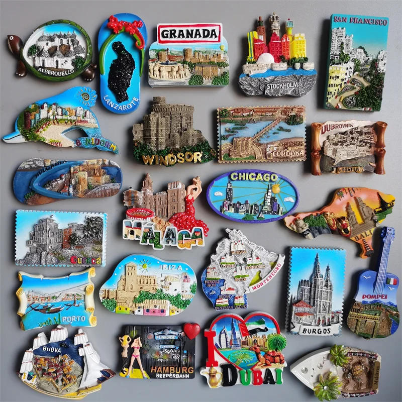 Description Picture 2 of itemFridge Magnets Spain Hamburg Germany Croatia Montenegro Sweden Bali Maldives Chicago USA Dubai India Lanzarote Collection Gifts