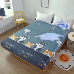 Kuup-Polyester 360° waterproof Cartoon Fitted Sheet Only(no pillowcase) Elastic Band Around Mattress Cover King Size Bed Cover