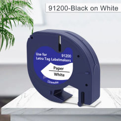 12mm Compatible for Dymo Letratag Tapes 91200 Black on White 91220 91330 Printer Ribbon Replace for Dymo LT Tapes 91200 Paper