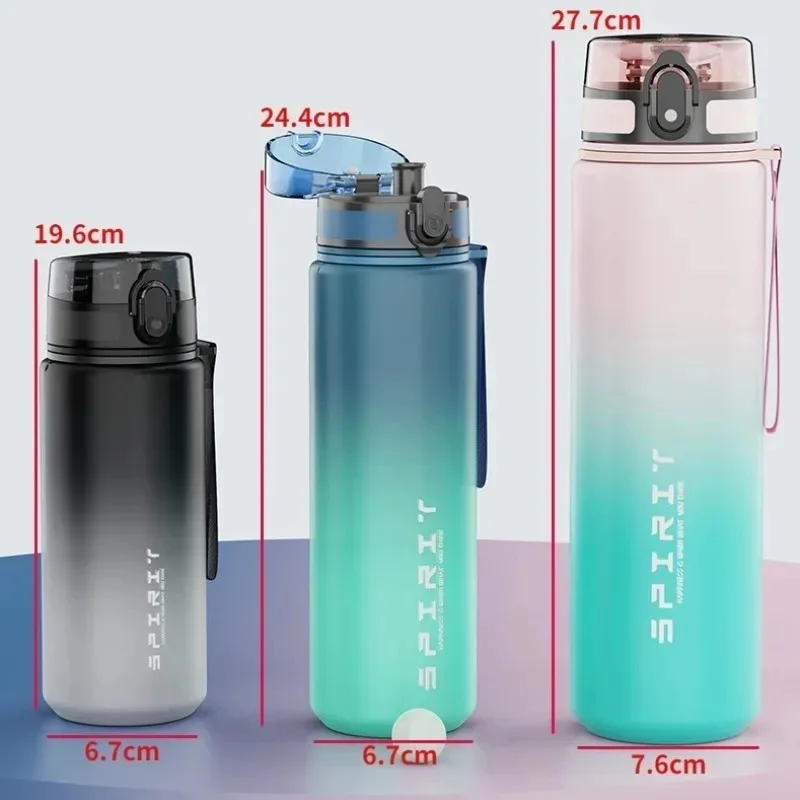 Description Picture 6 of item500/1000ML Sports Water Bottle Large Capacity Leak Proof Colorful Plastic Cup Portable Outdoor Travel Gym Fitness Jugs Drinkware