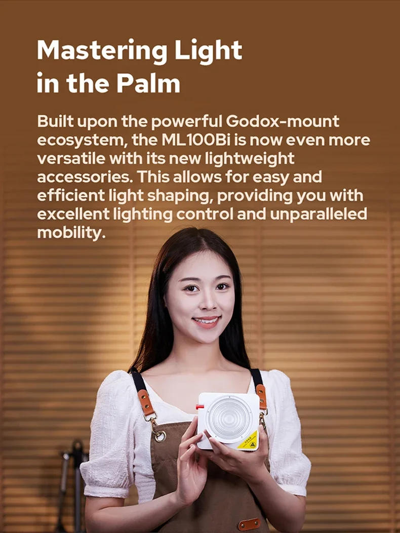 Description Picture 4 of itemGodox ML100Bi LED Lights Accessories ML-CS30 ML-SF3030 Octagon Softbox ML-L36 Lens Reflector ML-GB Bowens Mount Adapter AK-B02