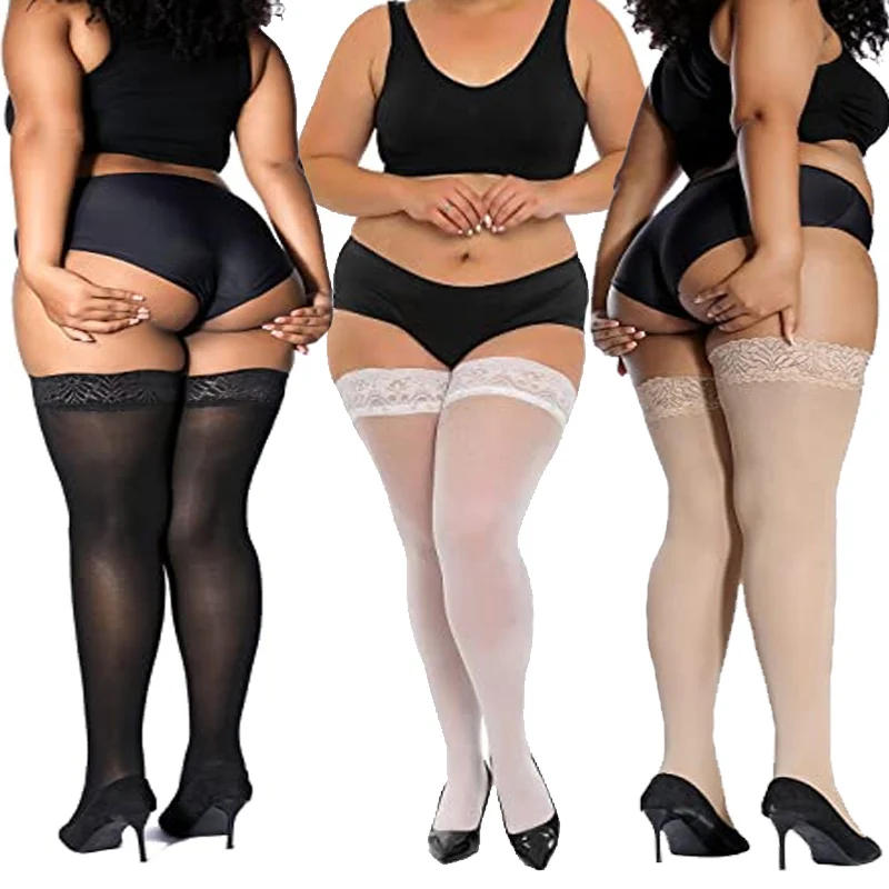 Description Picture 2 of item2Pairs Women Sexy Lace Stockings Plus Size High Elastic Thigh High Socks Transparent Over Knee Sock Temptation Pantyhose Tights