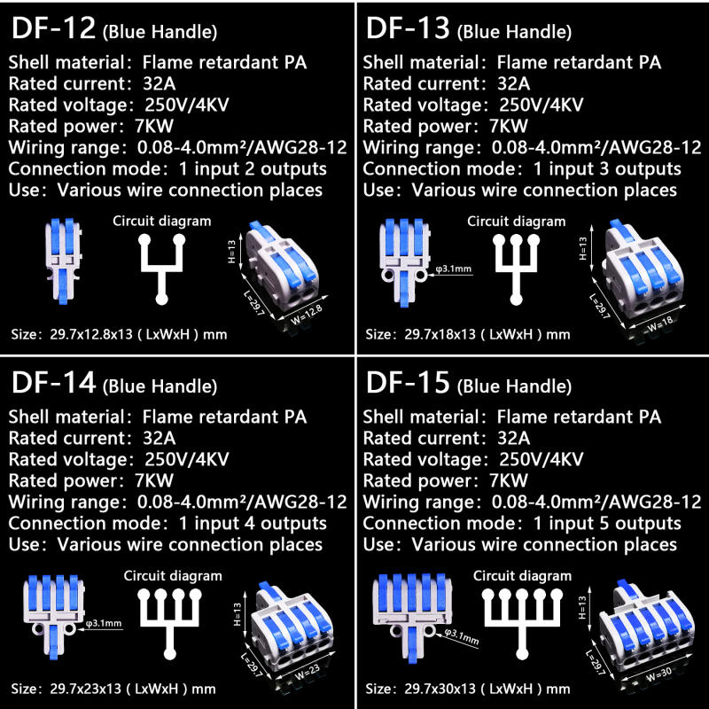 Description Picture 6 of item1 in multiple out Quick Wiring Connector Universal Splitter wiring cable Push-in Combined Butt Home Terminal Block 212 SPL