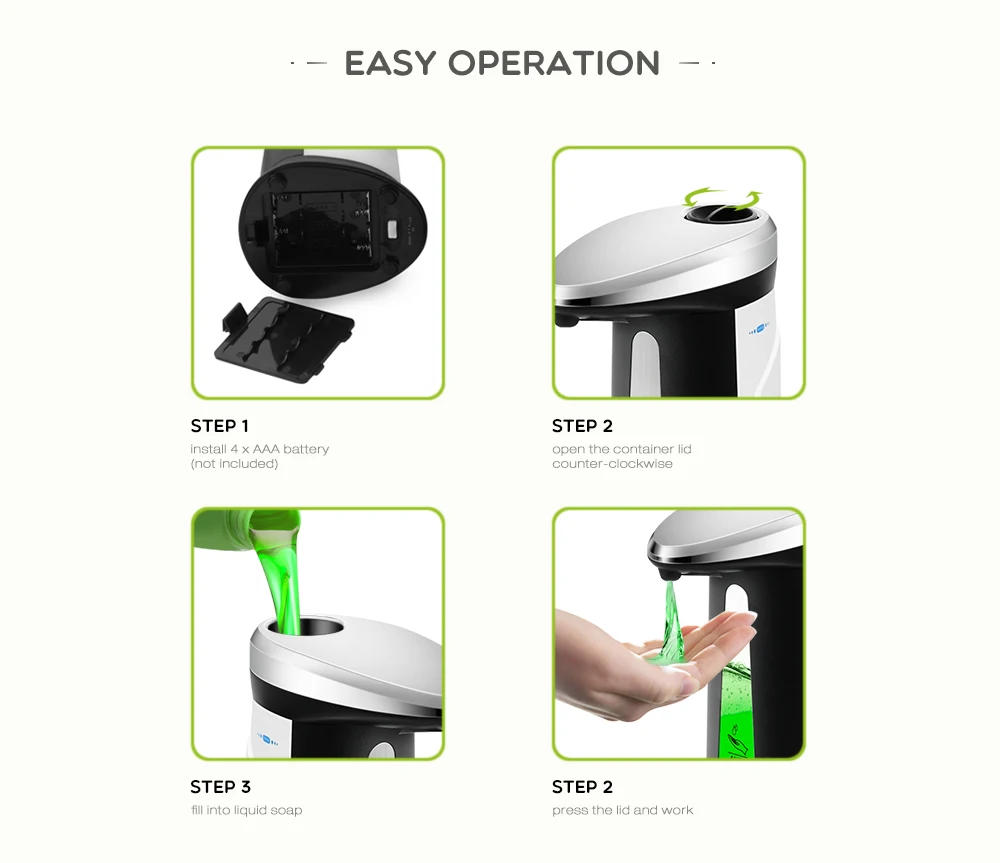 Description Picture 4 of item400ml Liquid Soap Dispensers Automatic ABS Intelligent Touchless Sensor Induction Hand Washer For Bathroom Kitchen Dispenser