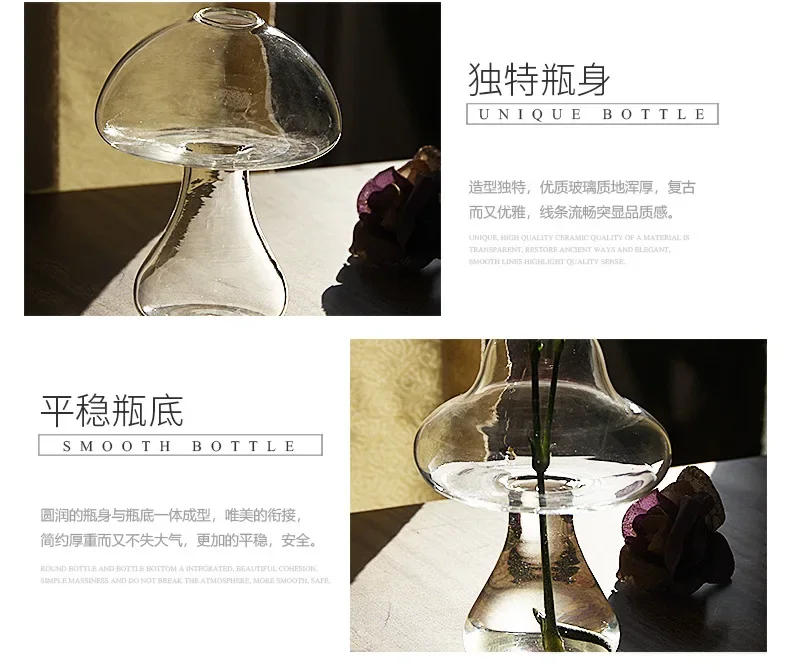 Description Picture 5 of itemGlass Vase Plant Flower Mushroom Shaped Glass Vase Hydroponics Plant Vase Creative Glass Crafts Decor For Home Living Room