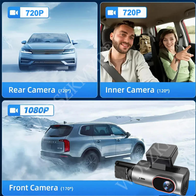 Description Picture 6 of item2/3 Channel 1080P Dash Cam for Cars WIFI Car Dvr Camera night vision Front inside Rear View Camera for Vehicle Car Accsesories