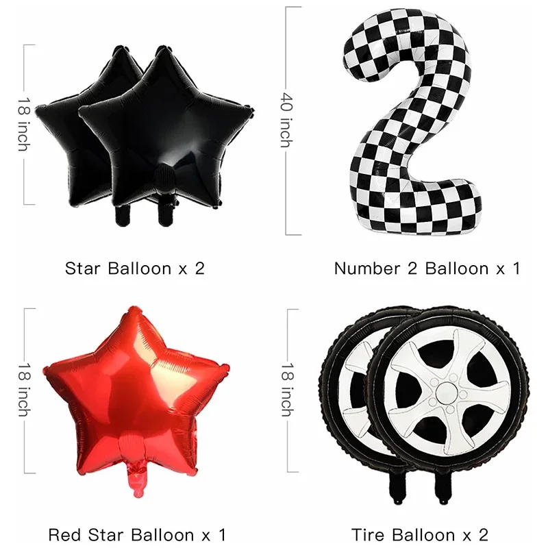 Description Picture 5 of itemRacing Car Birthday Formula 1 Decoration Foil Checkerd Number Balloon Set Racetrack Pennant Boys Race Car motorcycle Party Favor