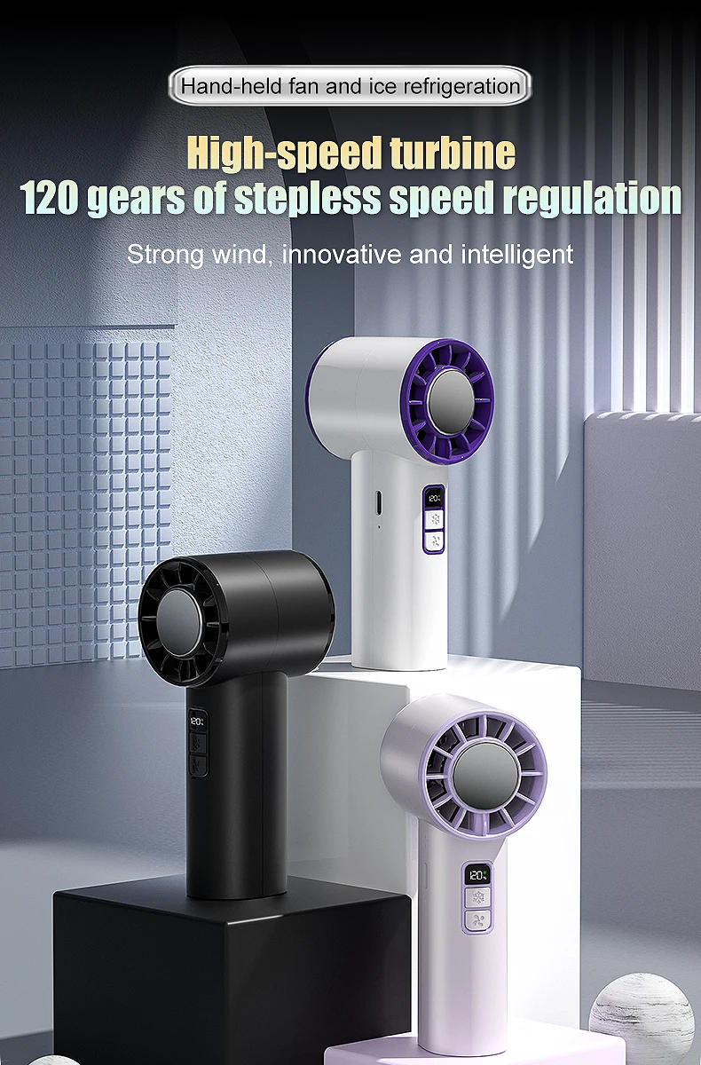 Description Picture 2 of item2025 New Portable Refrigeration Small Air conditioner 100 Wind High-speed Mini Handheld Fan USB Rechargeable Outdoor Turbo Fan