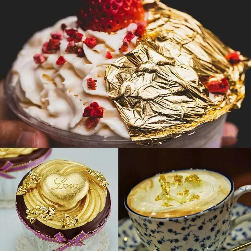 Description Picture 4 of item100Pcs Golden Foil Paper Imitation Gold Silver Leaf Foil Paper For Cake Decor Craft Paper Birthday Party Wedding Decoration