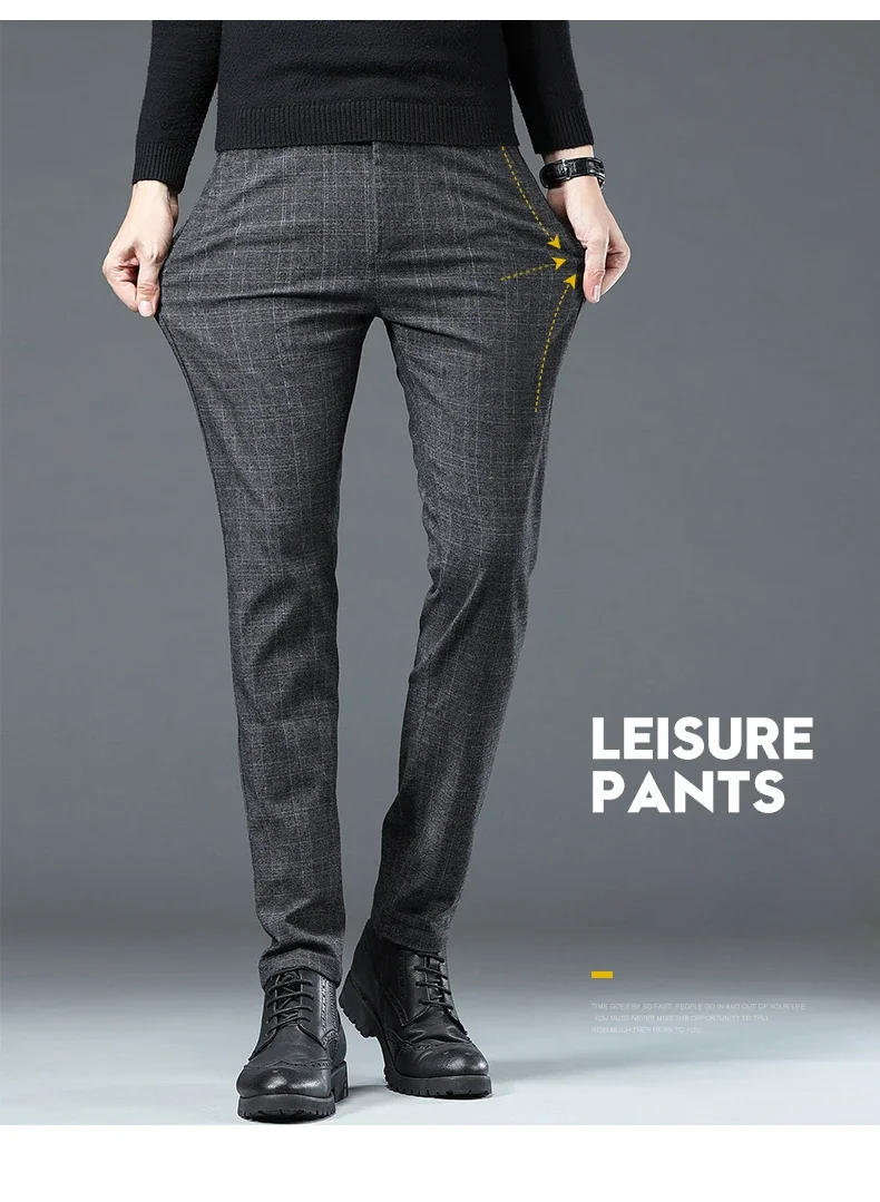 Description Picture 4 of itemBusiness Men Pants Spring Autumn Korea Cotton Comfortable Elastic Plaid Casual Fashion Trousers Male Clothing Suit Pant