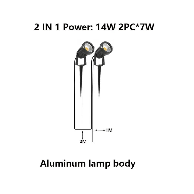 Description Picture 4 of item2 Meter Wire Garden Lights Waterprof  LED Lawn Lamp 2-4-6-8 IN 1 14W42W56W Landscape Decoration Spike Spotlights DC24VAC110V220V